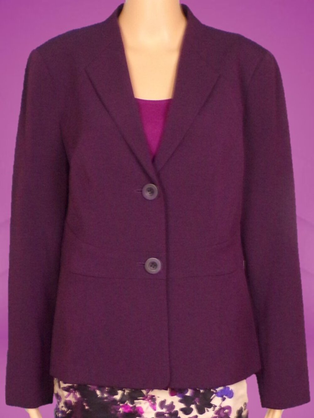KASPER SIZE 12 mulberry 2-button blazer polyester/elastane dry clean only